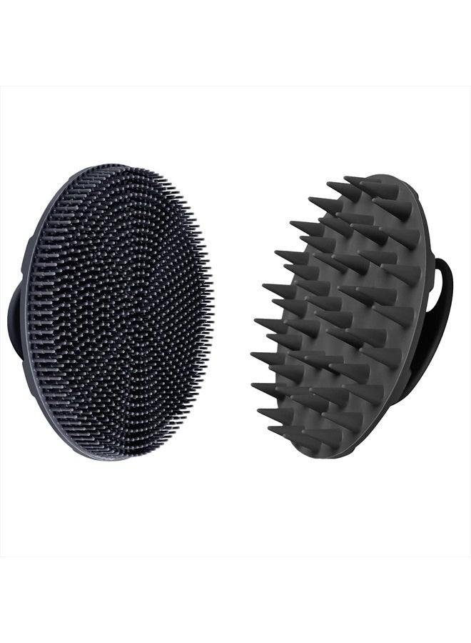 Innerneed Food-Grade Soft Silicone Body Scrubber Shower Brush, with Scalp Massager Shampoo Brush, Wet & Dry Manual Scalp Care Hair Washing (Black) - Image 1