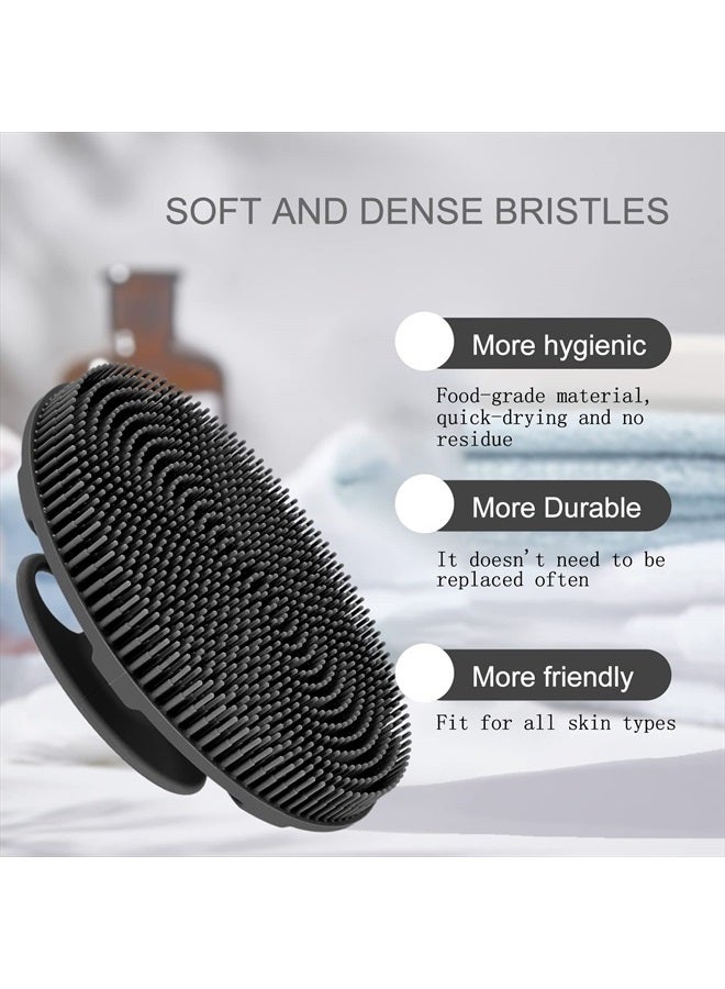 Innerneed Food-Grade Soft Silicone Body Scrubber Shower Brush, with Scalp Massager Shampoo Brush, Wet & Dry Manual Scalp Care Hair Washing (Black) - Image 4