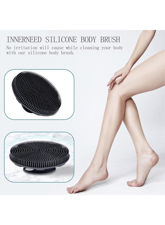 Innerneed Food-Grade Soft Silicone Body Scrubber Shower Brush, with Scalp Massager Shampoo Brush, Wet & Dry Manual Scalp Care Hair Washing (Black) - Image 5