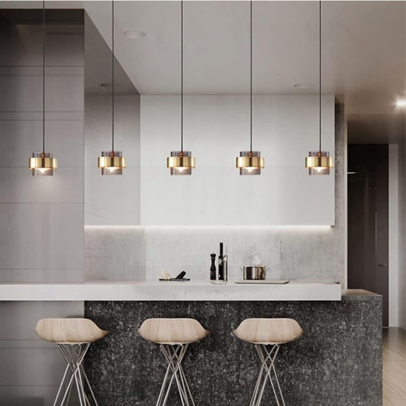Crystal Pendant Lamp: Grey Drum Shade - Mid-century Modern Pendant for Kitchen Island Bedroom Lighting - Image 5