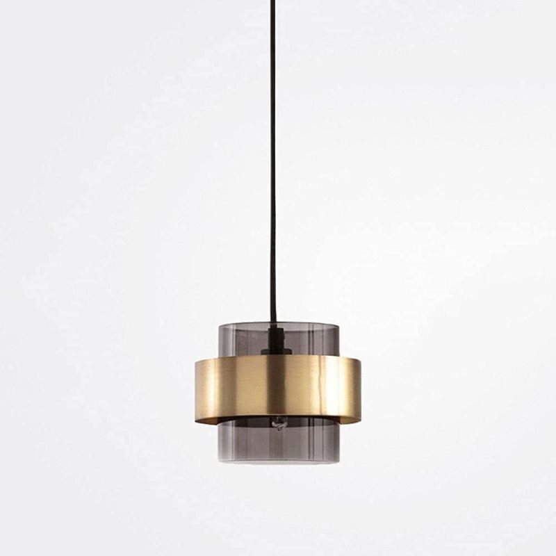 Crystal Pendant Lamp: Grey Drum Shade - Mid-century Modern Pendant for Kitchen Island Bedroom Lighting - Image 1