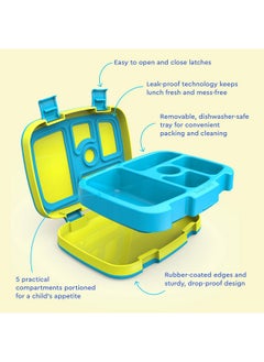 بنتجو صندوق غداء Bentgo Kids Bento-Style مانع للتسرب، بخمسة أقسام، مثالي للأعمار من 3 إلى 7 سنوات - متين، مقاوم للسقوط، آمن للاستخدام في غسالة الأطباق، خالٍ من مادة BPA، ومصنوع من مواد آمنة غذائيًا (أصفر حمضي)  - Image 5