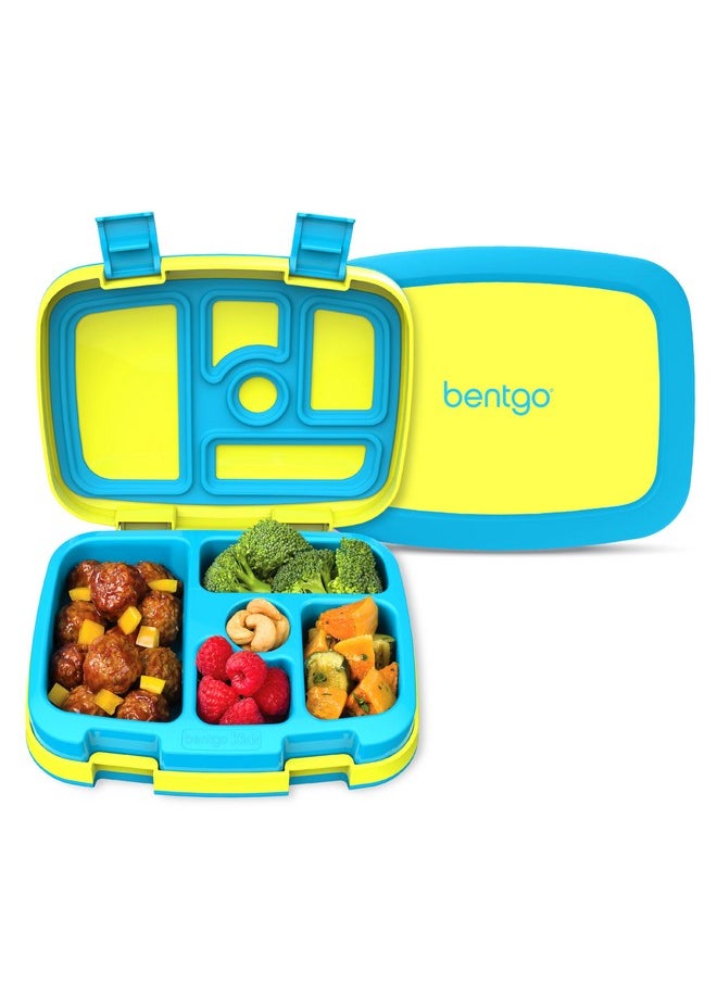 بنتجو - صندوق غداء Bentgo Kids Bento-Style مانع للتسرب، بخمسة أقسام، مثالي للأعمار من 3 إلى 7 سنوات - متين، مقاوم للسقوط، آمن للاستخدام في غسالة الأطباق، خالٍ من مادة BPA، ومصنوع من مواد آمنة غذائيًا (أصفر حمضي) - Image 1