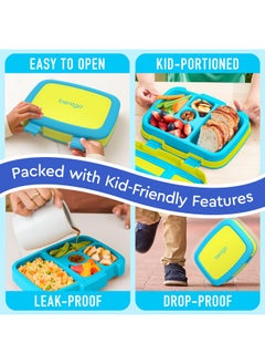 بنتجو صندوق غداء Bentgo Kids Bento-Style مانع للتسرب، بخمسة أقسام، مثالي للأعمار من 3 إلى 7 سنوات - متين، مقاوم للسقوط، آمن للاستخدام في غسالة الأطباق، خالٍ من مادة BPA، ومصنوع من مواد آمنة غذائيًا (أصفر حمضي)  - Image 4