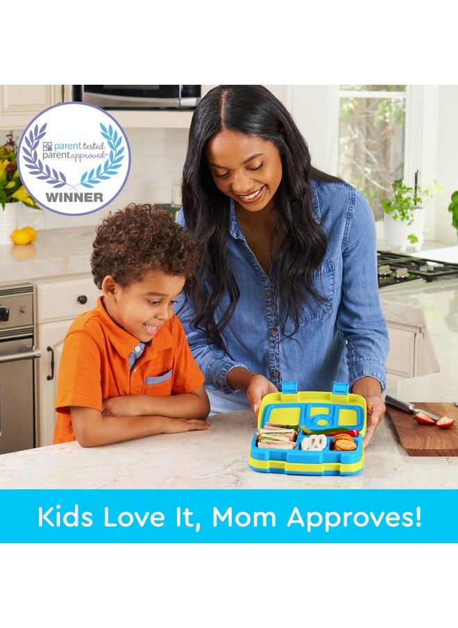 بنتجو - صندوق غداء Bentgo Kids Bento-Style مانع للتسرب، بخمسة أقسام، مثالي للأعمار من 3 إلى 7 سنوات - متين، مقاوم للسقوط، آمن للاستخدام في غسالة الأطباق، خالٍ من مادة BPA، ومصنوع من مواد آمنة غذائيًا (أصفر حمضي) - Image 1