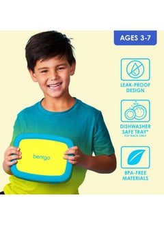 بنتجو صندوق غداء Bentgo Kids Bento-Style مانع للتسرب، بخمسة أقسام، مثالي للأعمار من 3 إلى 7 سنوات - متين، مقاوم للسقوط، آمن للاستخدام في غسالة الأطباق، خالٍ من مادة BPA، ومصنوع من مواد آمنة غذائيًا (أصفر حمضي)  - Image 3