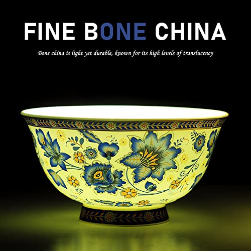 ACMLIFE Bone China Dinnerware Sets, Fine China Plates and Bowls Set, Vintage Floral Dish Set, Mother's Day, Gifts for Women, 12-Piece Service for 4 with 24K Gold Trim Blue and White(Blue-B) - Image 5