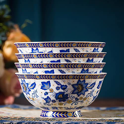 ACMLIFE Bone China Dinnerware Sets, Fine China Plates and Bowls Set, Vintage Floral Dish Set, Mother's Day, Gifts for Women, 12-Piece Service for 4 with 24K Gold Trim Blue and White(Blue-B) - Image 3