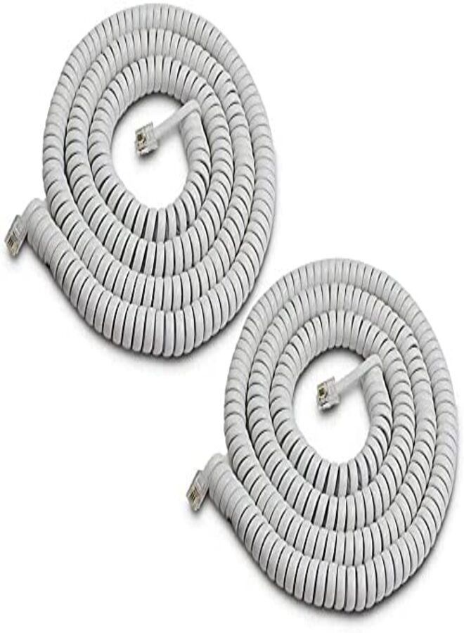 DKURVE Telephone Handset Phone Extension Cord Curly Coil Line Cable Wire  WHITE Pack Of 2 - Image 1