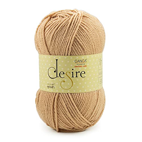 Ganga Acrowools Acrylic Desire Hand Knitting and Crochet Yarn. Pack of 1 Ball - 100Gms. Shade No - Dsr021, Beige - Image 1