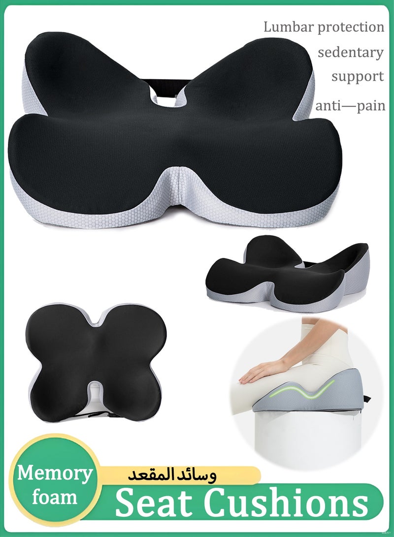 Seat Cushions,Chair Pads,Butterfly-Shaped Bionic Seat Cushion, Leg & Hip Support Pillow, Tailbone Pressure Relief Cushion, Memory Foam Sitting Pad for Office Chair, Gaing Chair, Wheelchair & Car Seat, Ergonomic Wrap-Around Design for Coccyx Comfort, Relaxed Back Position, Washable Cover - Image 1