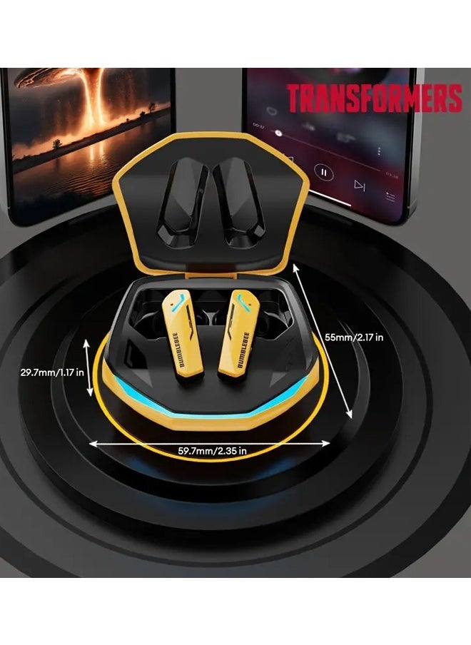 TRANSFORMERS - Transformers TF-T10 Wireless Bluetooth Earbuds Gaming Headphones Deep Bass Low Latency Game Headset with Built-in Microphone For Gaming Noise Canceling Headsets Yellow - Image 1