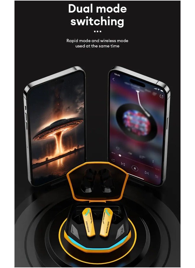 TRANSFORMERS - Transformers TF-T10 Wireless Bluetooth Earbuds Gaming Headphones Deep Bass Low Latency Game Headset with Built-in Microphone For Gaming Noise Canceling Headsets Yellow - Image 1