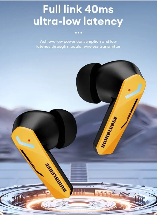TRANSFORMERS - Transformers TF-T10 Wireless Bluetooth Earbuds Gaming Headphones Deep Bass Low Latency Game Headset with Built-in Microphone For Gaming Noise Canceling Headsets Yellow - Image 1