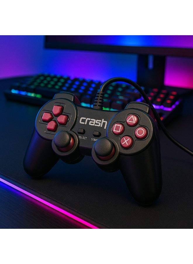 Crash X1 PC Gamepad - Ergonomic Design - Lightweight - Compatible with - USB Support Windows Direct Play - Black - Image 5