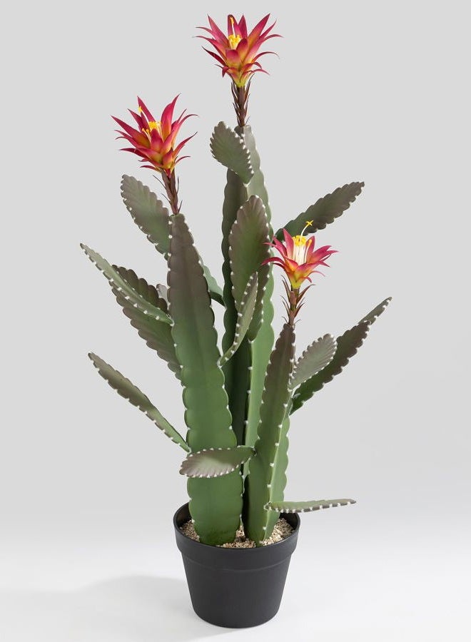 SUNPRAIRIE 33 Inch Large Artificial Cactus with Magenta Flowers in Pot with Natural Gravel. Satin Finish Leaves with Real Look and Feel. Outdoor and Indoor Faux Plants. - Image 1