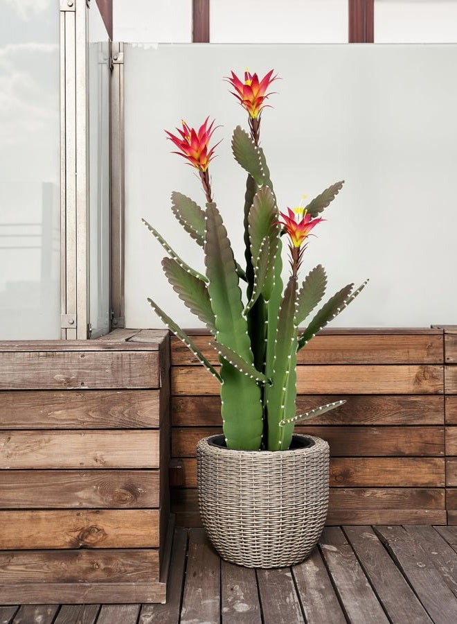 SUNPRAIRIE 33 Inch Large Artificial Cactus with Magenta Flowers in Pot with Natural Gravel. Satin Finish Leaves with Real Look and Feel. Outdoor and Indoor Faux Plants. - Image 4