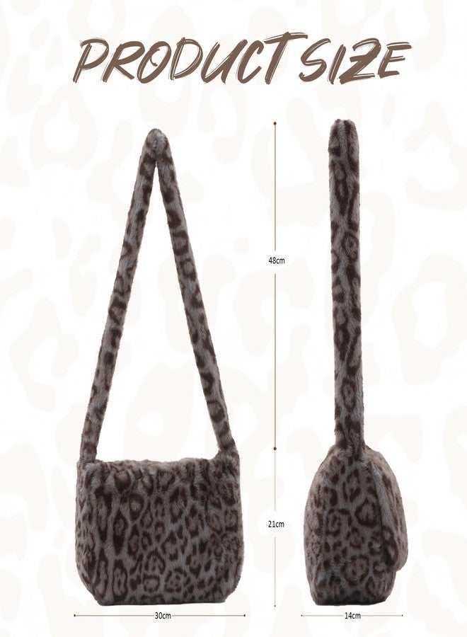 KUANG! Faux fur Hobo Handbag Leopard Print Plush Tote Bag Large Capacity Crossbody Purse Winter plush Shoulder bag - Image 3