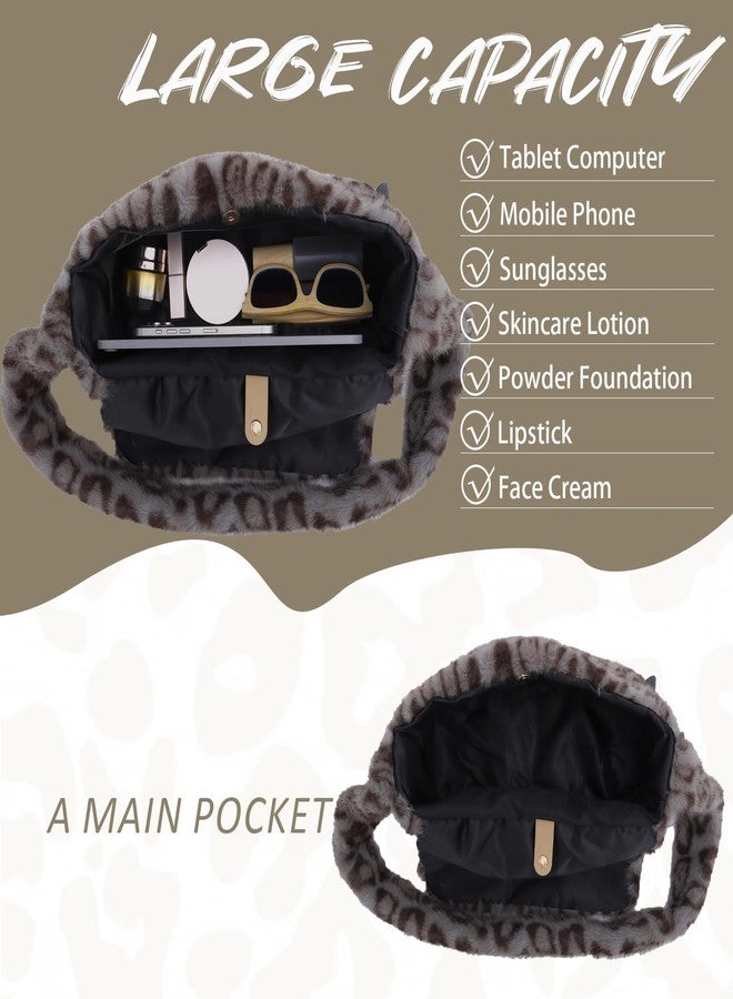 KUANG! Faux fur Hobo Handbag Leopard Print Plush Tote Bag Large Capacity Crossbody Purse Winter plush Shoulder bag - Image 4