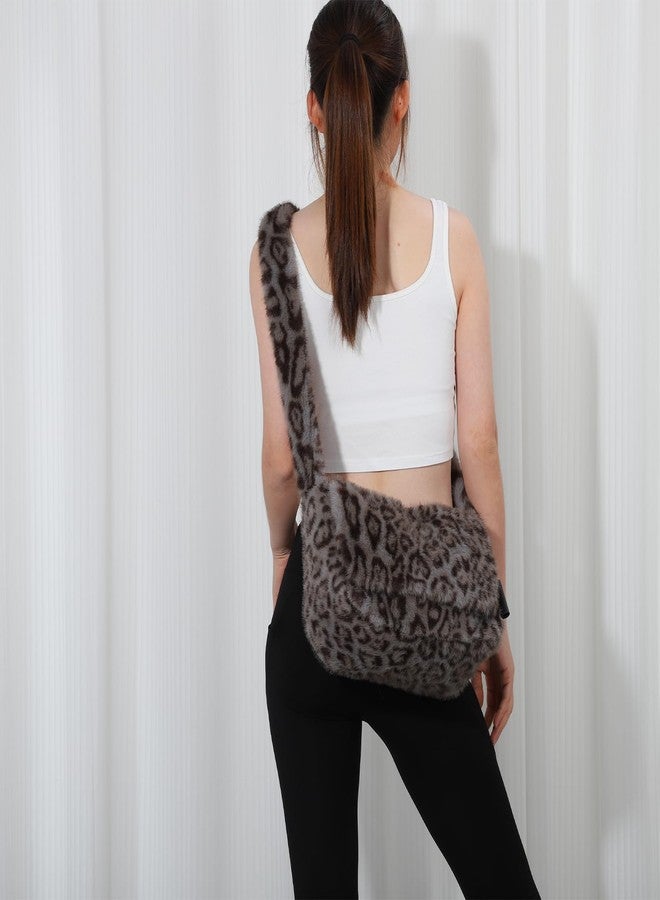 KUANG! Faux fur Hobo Handbag Leopard Print Plush Tote Bag Large Capacity Crossbody Purse Winter plush Shoulder bag - Image 2