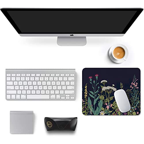 Auhoahsil Mouse Pad, 12 x 10 in Flower Theme Computer Mouse Pad for Desk, Premium-Textured Non-Slip Rubber Stitched Edges Waterproof Square Mouse Mat for Gaming Work Wireless Mice, Black - Image 3