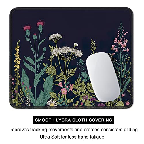 Auhoahsil Mouse Pad, 12 x 10 in Flower Theme Computer Mouse Pad for Desk, Premium-Textured Non-Slip Rubber Stitched Edges Waterproof Square Mouse Mat for Gaming Work Wireless Mice, Black - Image 4