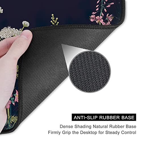 Auhoahsil Mouse Pad, 12 x 10 in Flower Theme Computer Mouse Pad for Desk, Premium-Textured Non-Slip Rubber Stitched Edges Waterproof Square Mouse Mat for Gaming Work Wireless Mice, Black - Image 5
