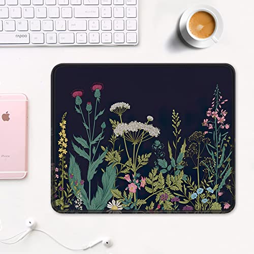 Auhoahsil Mouse Pad, 12 x 10 in Flower Theme Computer Mouse Pad for Desk, Premium-Textured Non-Slip Rubber Stitched Edges Waterproof Square Mouse Mat for Gaming Work Wireless Mice, Black - Image 2