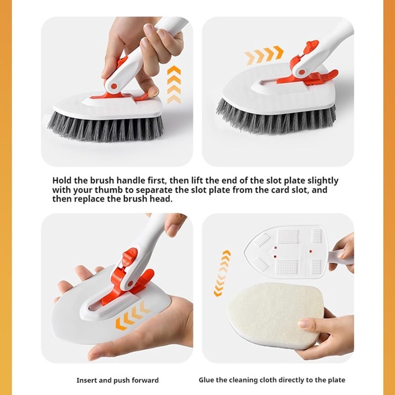 Hushnow 54Inch Adjustable Tub and Tile Shower Scrubber,Cleaning Brush with Long Handle, with 1 Stiff Bristles,1microfiber pad and 2 Sponge Brush, for Cleaning Bathroom Shower Bathtub Glass Tile Floor - Image 5