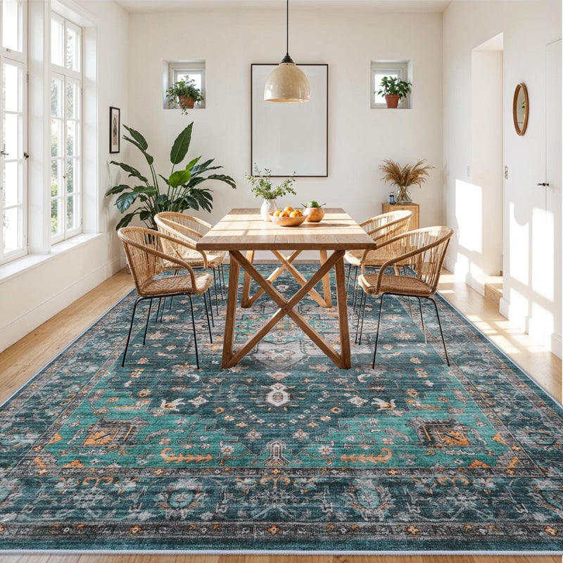 RUUGME Living Room 9x12 Area Rugs - Large Boho Rugs for Living Room Stain Resistant Carpet Vintage Tribal Rugs for Bedroom Kitchen Bathroom with Non Slip Backing Home Decor Floor Decoration Mat 9x12 Teal - Image 3