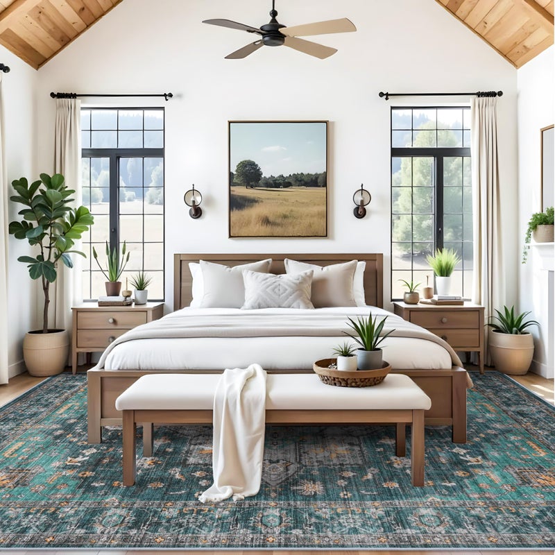 RUUGME Living Room 9x12 Area Rugs - Large Boho Rugs for Living Room Stain Resistant Carpet Vintage Tribal Rugs for Bedroom Kitchen Bathroom with Non Slip Backing Home Decor Floor Decoration Mat 9x12 Teal - Image 2