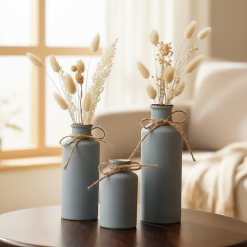 PUREZENTO Vintage Roman Bottle Vase 3Pcs Ceramic Vases, Rustic Beautiful Decorative Flower Vases Set for Modern Farmhouse Decoration, Living Room, Table, Bookshelf, Mantel and Entryway Decor (Grey) - Image 2
