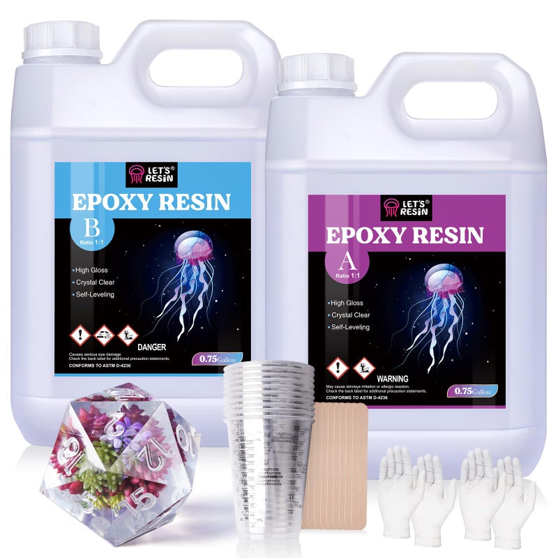 LET'S RESIN مجموعة راتنج LET'S RESIN، 1.5 جالون راتنج إبوكسي خالي من الفقاعات وشفاف كالكريستال مع أكواب قياس، عصا تحريك، قفازات، راتنج ومصلب لصب القوالب، المجوهرات، الفن، الحرف اليدوية - Image 1