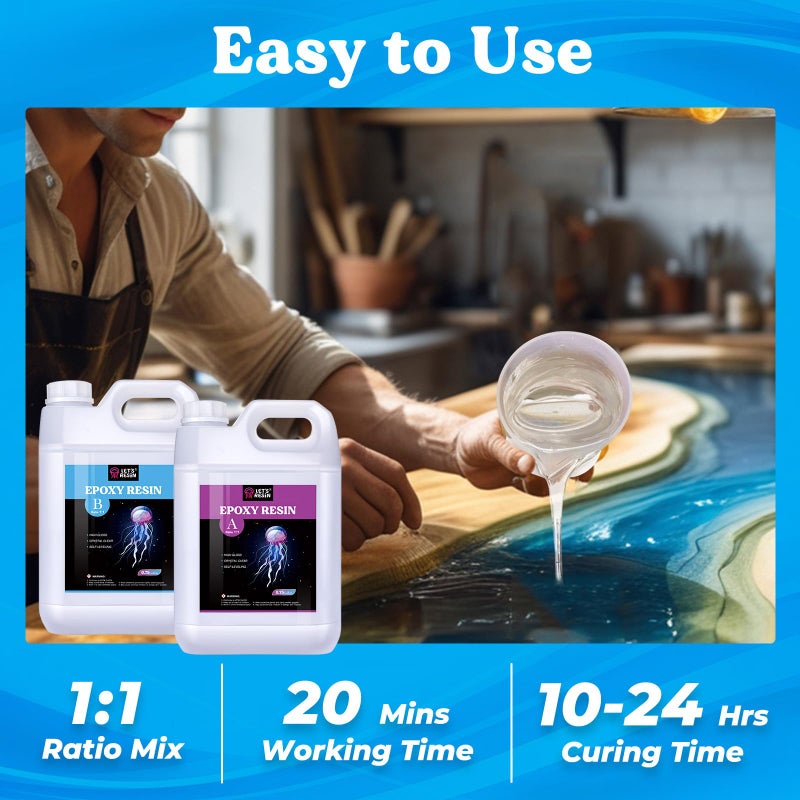LET'S RESIN مجموعة راتنج LET'S RESIN، 1.5 جالون راتنج إبوكسي خالي من الفقاعات وشفاف كالكريستال مع أكواب قياس، عصا تحريك، قفازات، راتنج ومصلب لصب القوالب، المجوهرات، الفن، الحرف اليدوية - Image 2