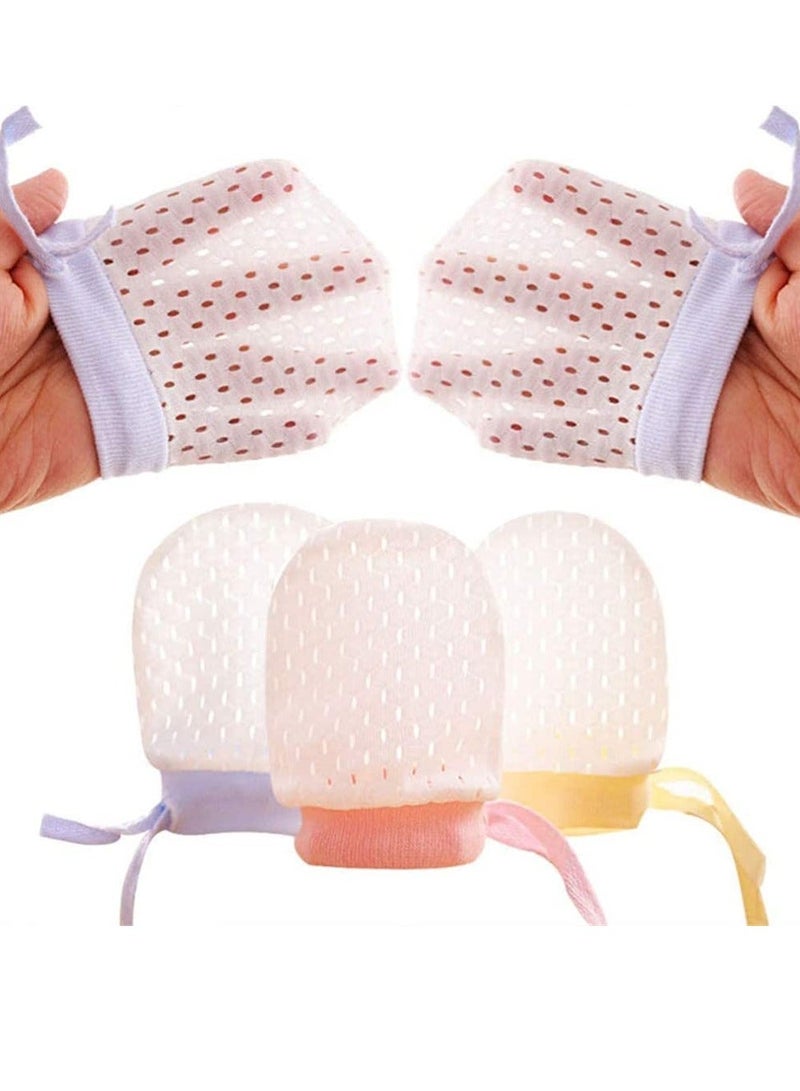 Baby Stretch Gloves 4 Pairs Anti Scratch Face Adjustable Gloves Ice Silk Gloves Mesh Breathable Drawstring Newborn Toddler Gloves for Newborns From 0 to 12 Months - Image 4