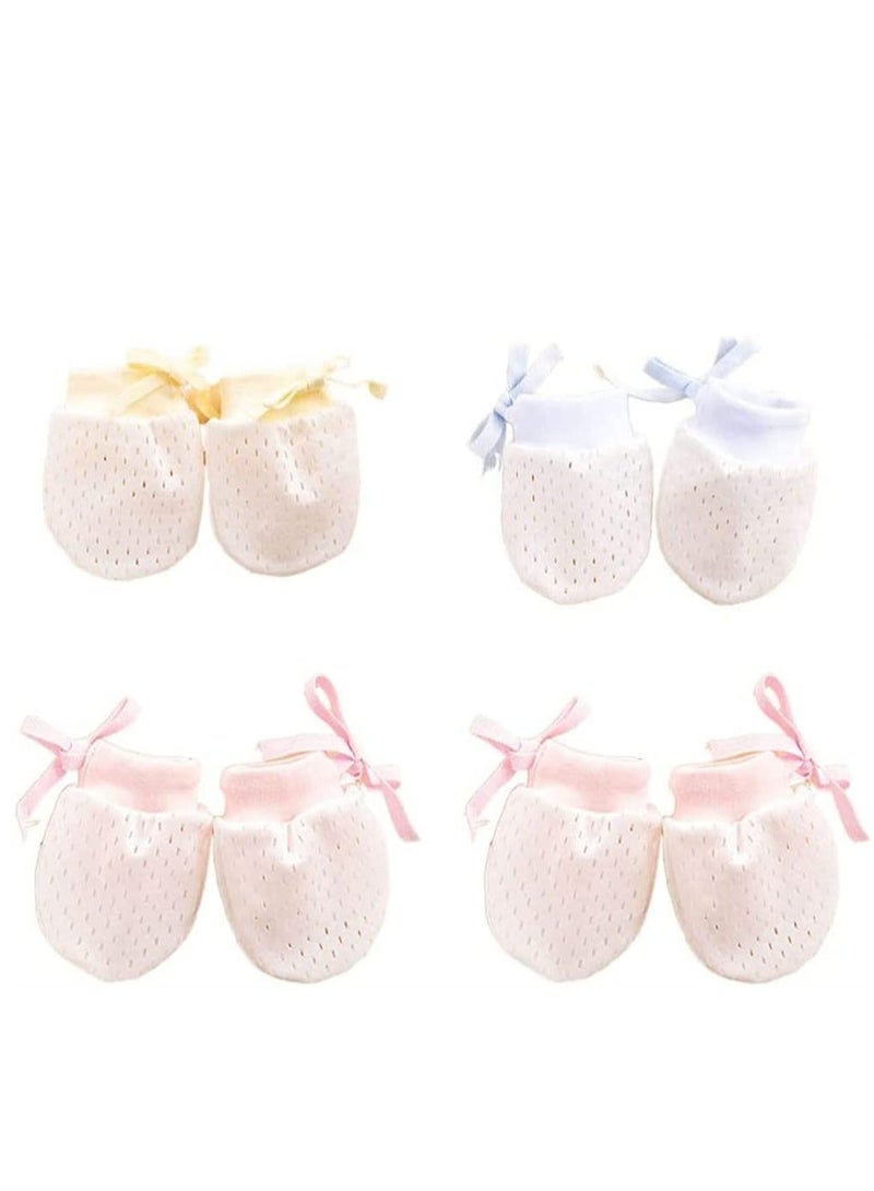 Baby Stretch Gloves 4 Pairs Anti Scratch Face Adjustable Gloves Ice Silk Gloves Mesh Breathable Drawstring Newborn Toddler Gloves for Newborns From 0 to 12 Months - Image 1