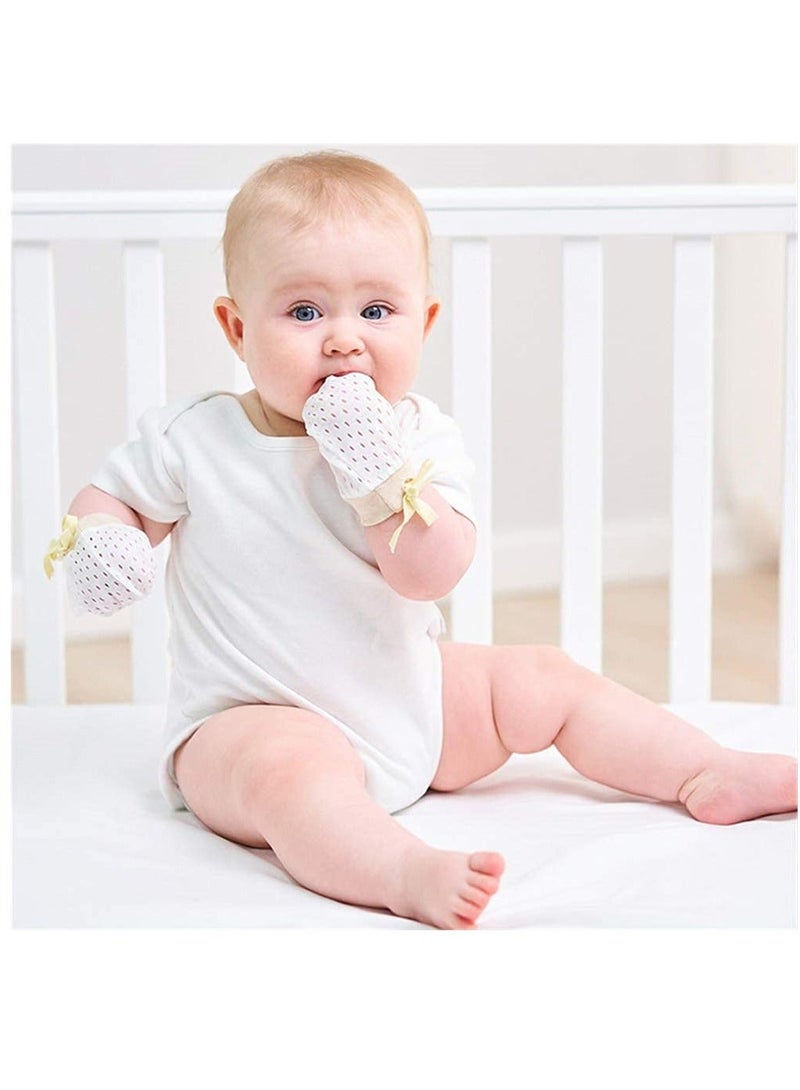 Baby Stretch Gloves 4 Pairs Anti Scratch Face Adjustable Gloves Ice Silk Gloves Mesh Breathable Drawstring Newborn Toddler Gloves for Newborns From 0 to 12 Months - Image 5