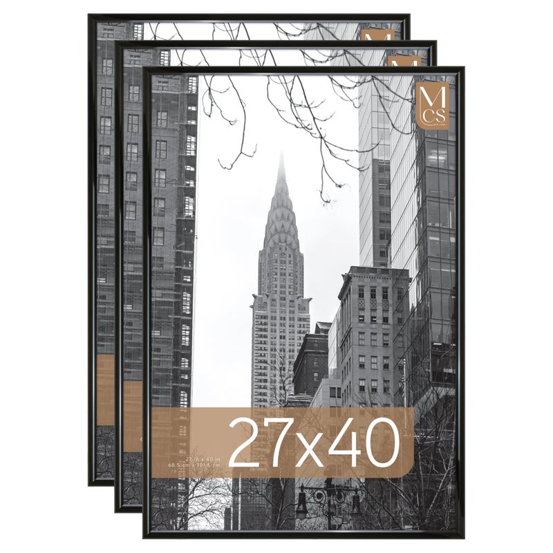 MCS Trendsetter 27x40 Poster Frame Black HighGloss Vertical  Horizontal Wall Hanging Large Picture Frame for Photos Posters  Art Prints 3Pack