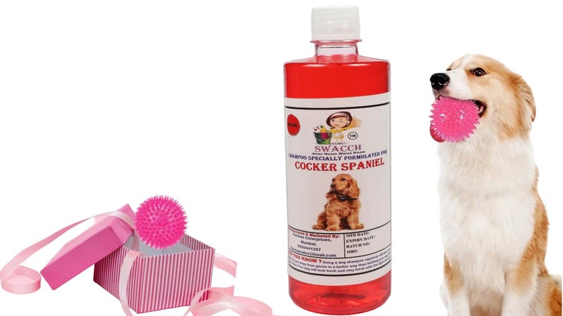 swacch Shampoo | Puppy Safe Shampoo | PH Balanced | Ditch to Itch for Cocker Spaniel Dog Shampoo 500ml (Strawberry) + Spike Ball Chew Toy Combo Pack - Image 1