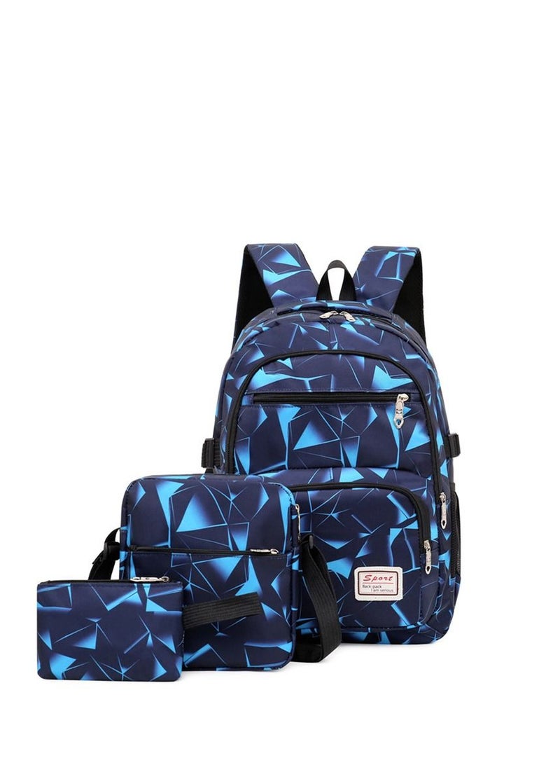 SPORT 3-Piece Printed Bag Set Blue/Black - Image 1
