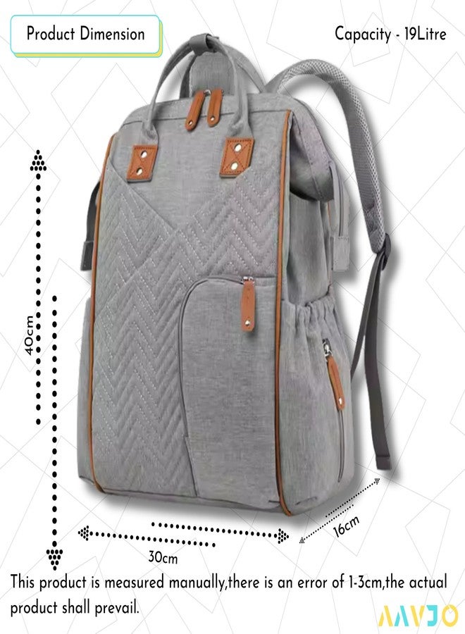 Aavjo Baby Diaper Bag for Mother | Maternity Laptop Backpack | Baby Travel Bag with Waterproof Tote Pouch | Quilted Design | Grey - Image 2