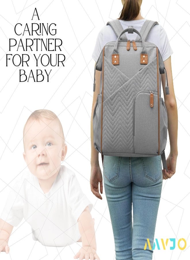Aavjo Baby Diaper Bag for Mother | Maternity Laptop Backpack | Baby Travel Bag with Waterproof Tote Pouch | Quilted Design | Grey - Image 5