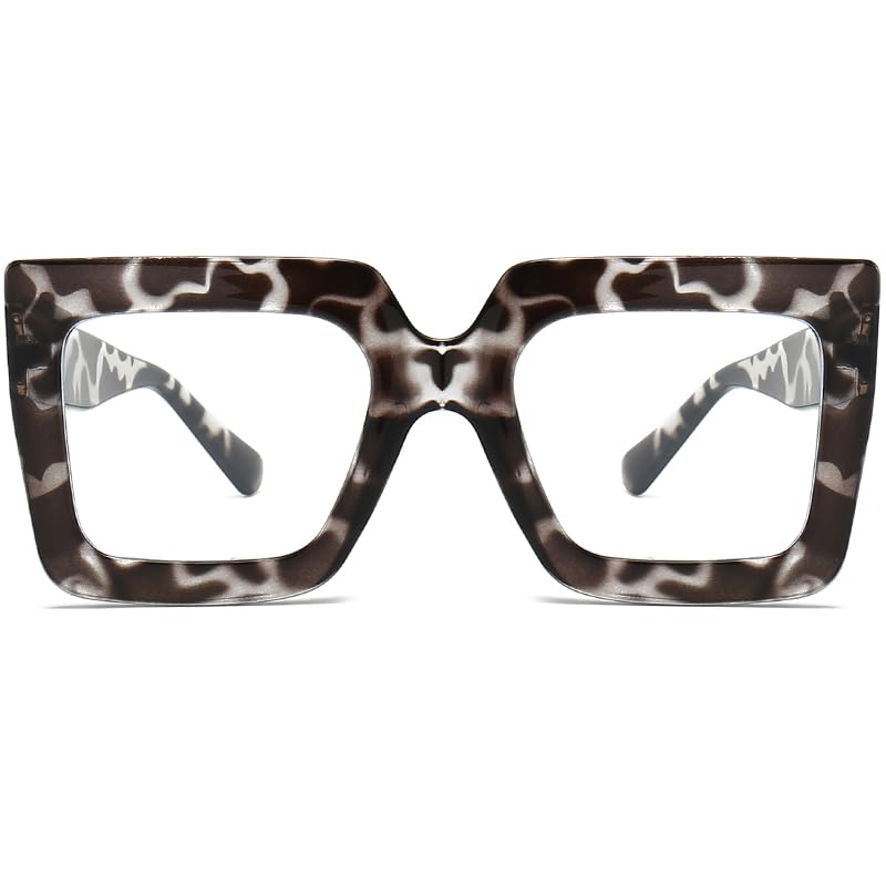 Breaksun Oversized Blue Light Glasses for Women Fashion Thick Square Computer Eyewear NonPrescription Black Glasses White Leopard