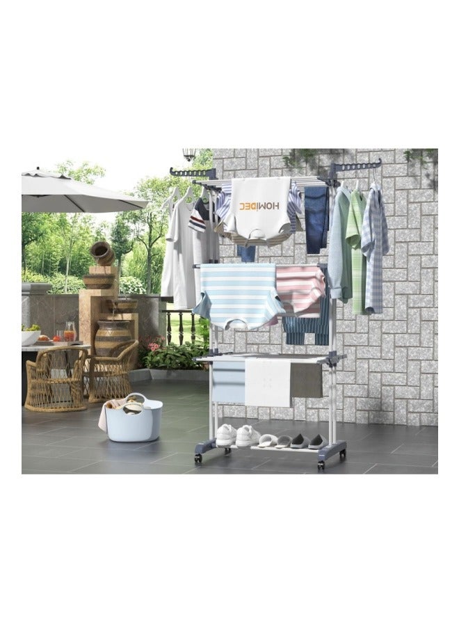 MIXDE Clothes Drying Rack, Oversized 4-Tier(67.7" High) Foldable Stainless Steel Drying Rack Clothing, Movable Drying Rack with 4 castors, 24 Drying Poles & 14 Hooks for Bed Linen, Clothing, Grey - Image 2