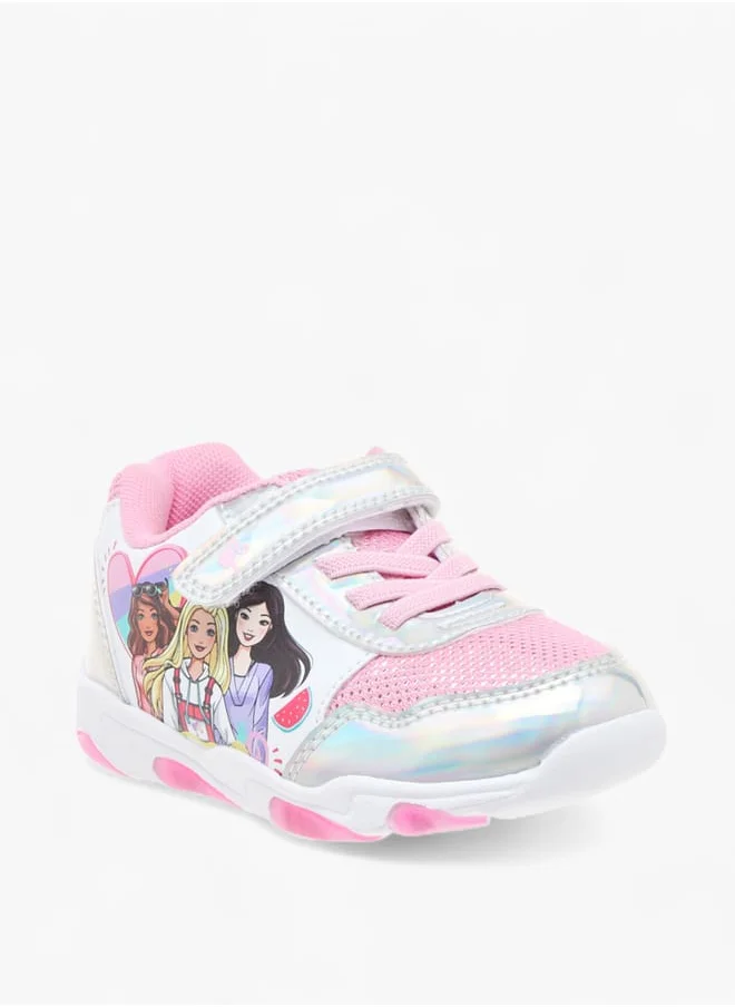 باربي Girls Printed Light-Up Sneakers With Hook And Loop Closure