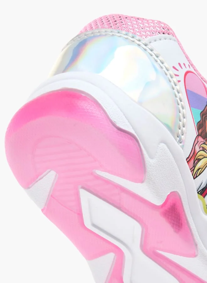 Barbie Girls Printed Light-Up Sneakers With Hook And Loop Closure