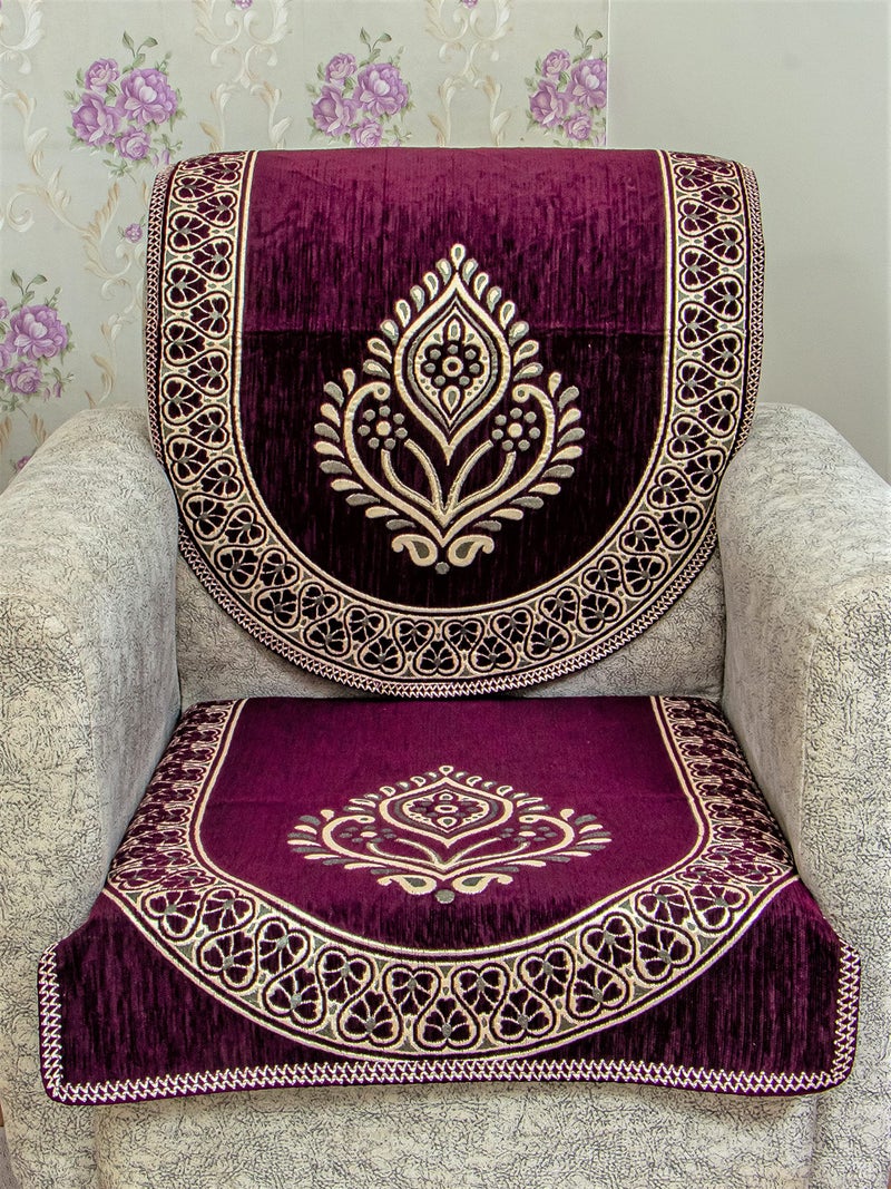 KREEVA Velvet Chenille Sofa Cover | for 5 Seater (3+1+1) Sofa | (Ciaz Purple_2, 6 Piece Set) | Sofa Slipcovers - Image 1