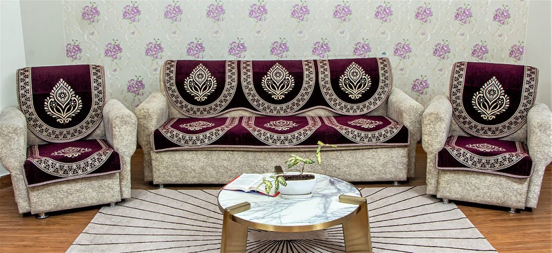 KREEVA Velvet Chenille Sofa Cover | for 5 Seater (3+1+1) Sofa | (Ciaz Purple_2, 6 Piece Set) | Sofa Slipcovers - Image 2