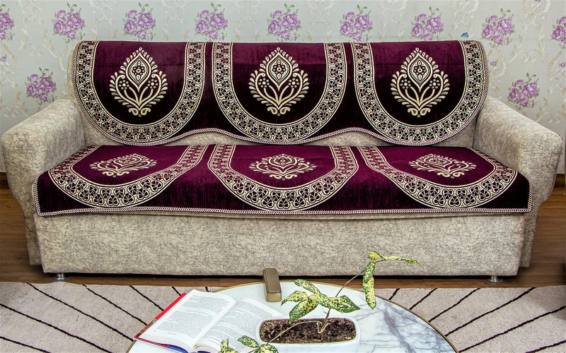 KREEVA Velvet Chenille Sofa Cover | for 5 Seater (3+1+1) Sofa | (Ciaz Purple_2, 6 Piece Set) | Sofa Slipcovers - Image 3