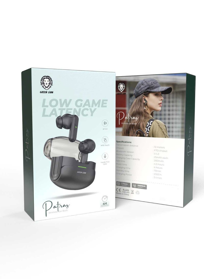 GREEN LION Patras Wireless Ear Buds / Hands-Free Calls / Multifunction Touch / 5.3 Bluetooth Version / Significant Working Time / Long Range Transmission Distance / Innovative Design - Black - Image 2